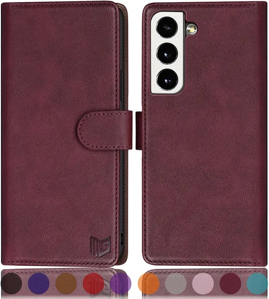 SUANPOT for Samsung Galaxy S22 with RFID Blocking Leather Wallet case Credit Card Holder,Flip Folio Book Phone case Shockproof Cover Women Men for Samsung S22 case Wallet Wine Red