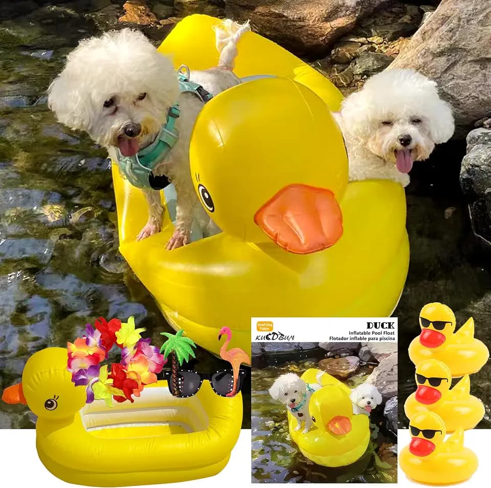 Dog Pool Float, Funny 6-in-1 Inflatable Dog Floats for Pool, Pet Floatie Raft for Small Dogs, Puppy and Doggies, Yellow Duck