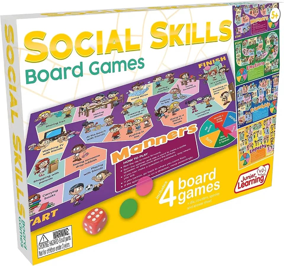 Junior Learning Social Skills Board Games, 4 Games for Kids Ages 5-8