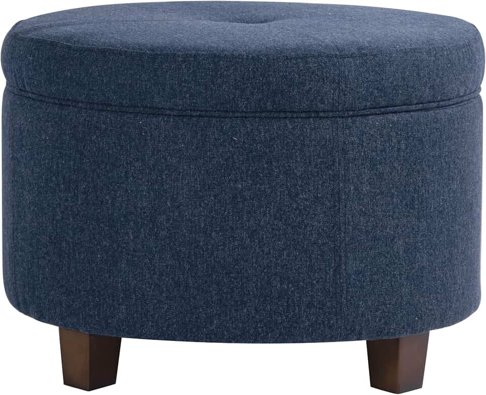 HomePop 24" Large Round Storage Ottoman - Blue Woven Fabric
