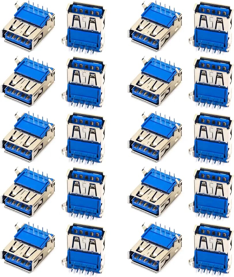 20pcs for USB 3.0 9-Pin Type A Female Connector Adapter Socket 90 Degree Jack Port for Repair Replacement