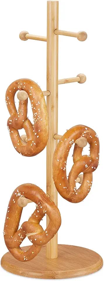 Relaxdays Brezelständer Bambus, 8 Stangen, H x D: 50 x 19,5 cm, natur