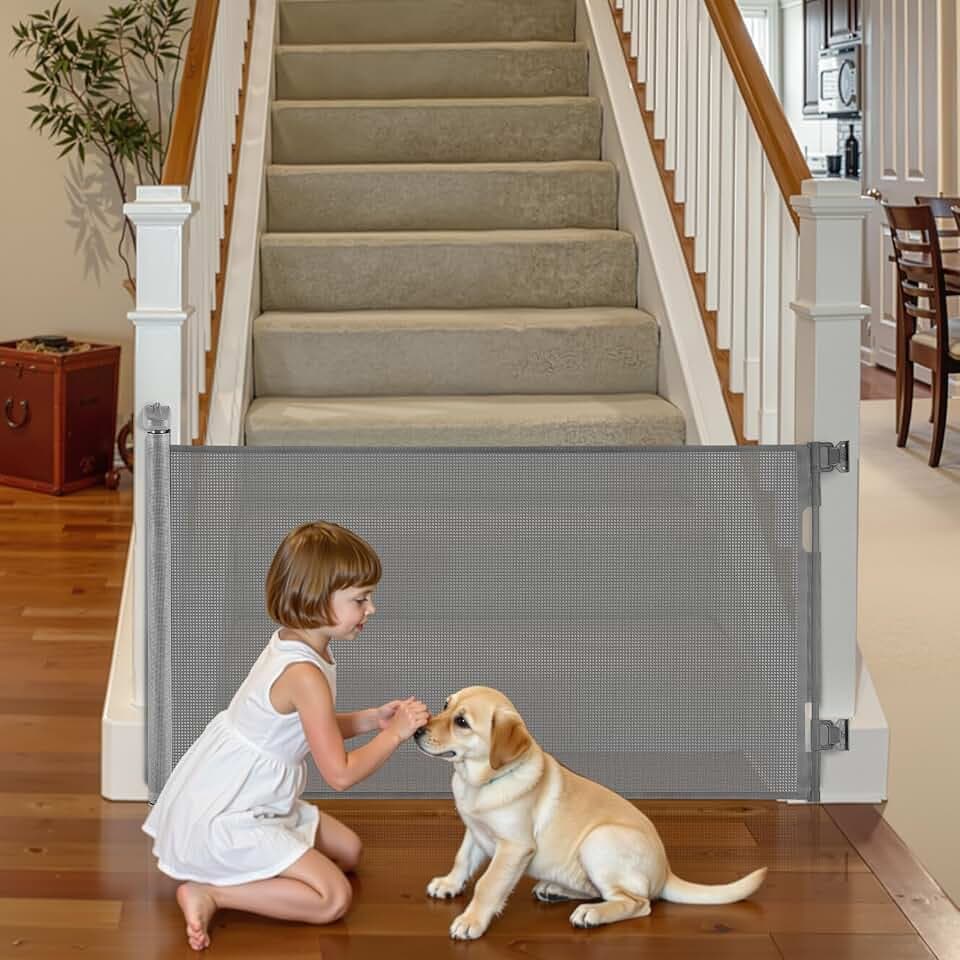 VEVOR einziehbares Babygitter Hundegitter ausziehbar, Treppenschutzgitter mit Sicherheitsschloss, Schutzgitter aus Netzgewebe für Treppen Flure drinnen/draußen