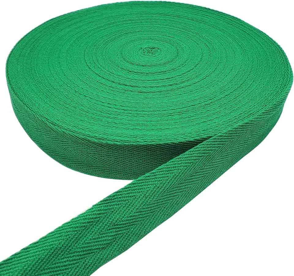 50 Yards Herringbone Tape Ribbon, Cotton Ribbon for Sewing (Green, 1in)