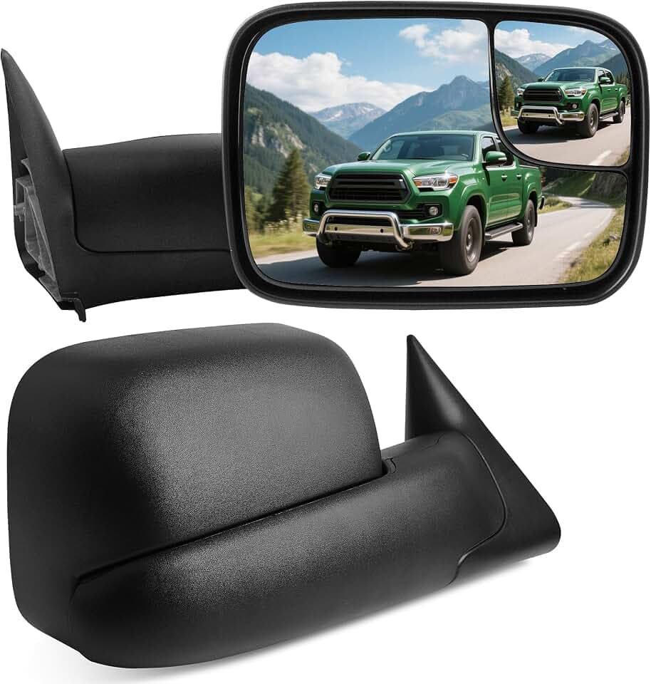 YITAMOTOR Towing Side Mirrors Compatible with 94-01 Dodge Ram 1500, 94-02 Dodge Ram 2500 3500 Tow Mirrors Manual Flip-Up Folding with Support Brackets Black