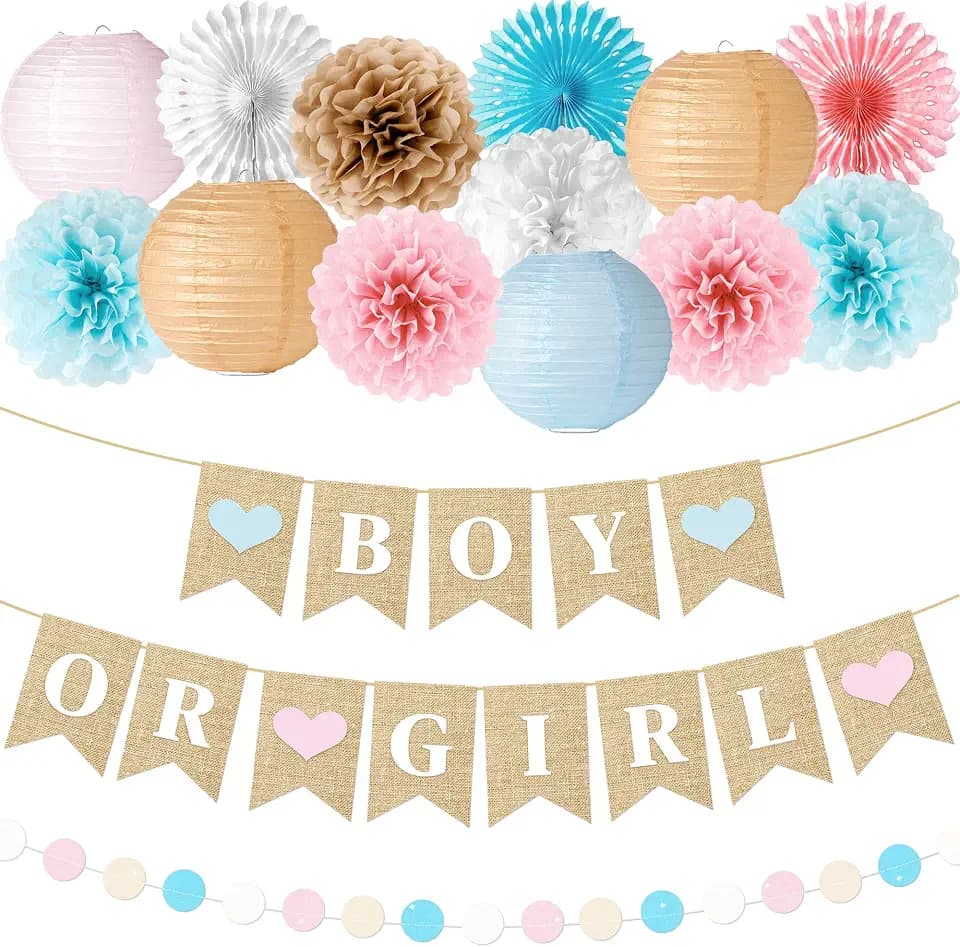 Kriyokiaa Blue Pink Gender Reveal Decorations, 16 Pcs Party Set