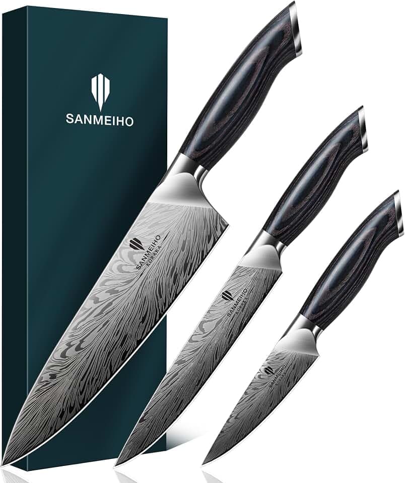 SANMEIHO Küchenmesser Set Japanisch 3-Teilig Pulverstahl, Profi Messerset