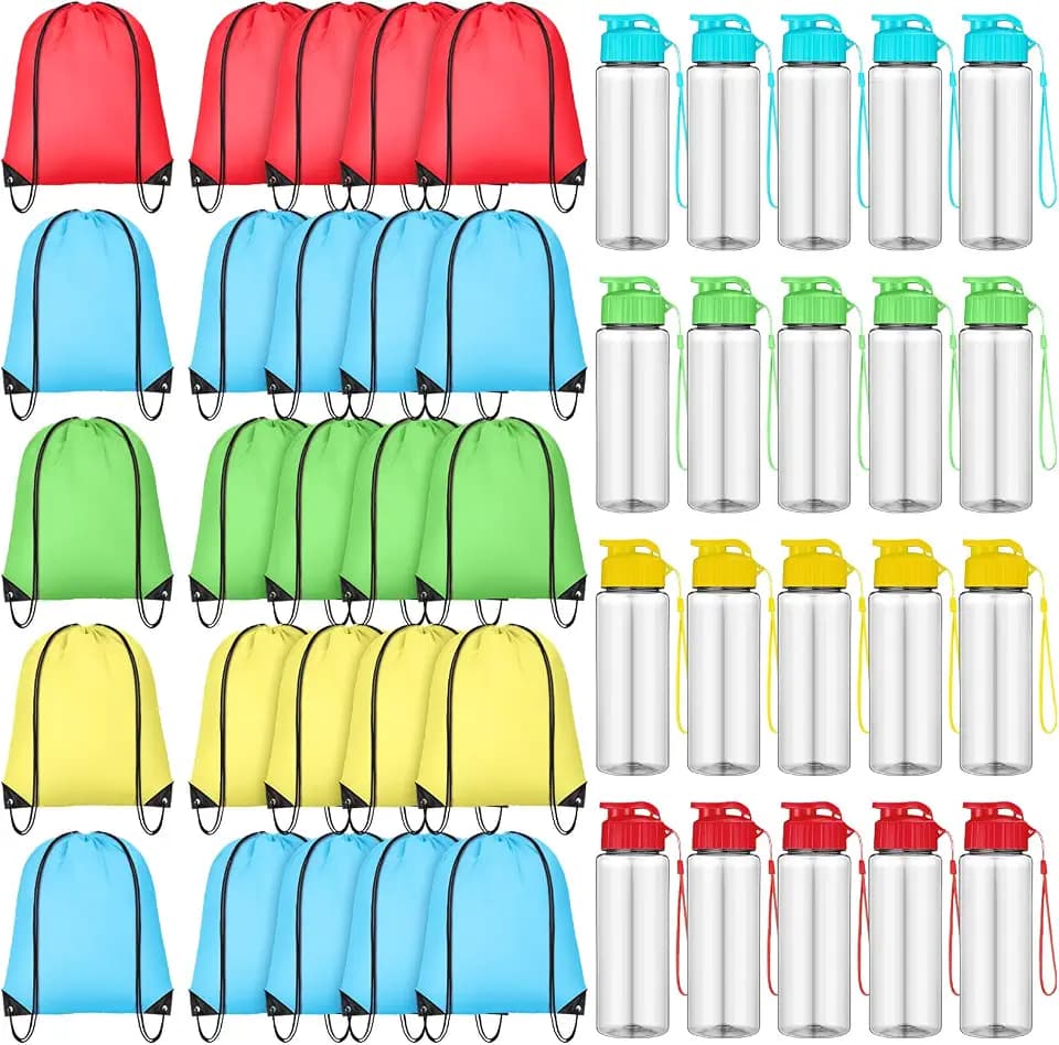 20 Sets 17oz Water Bottles Bulk and Drawstring Backpacks, Classic