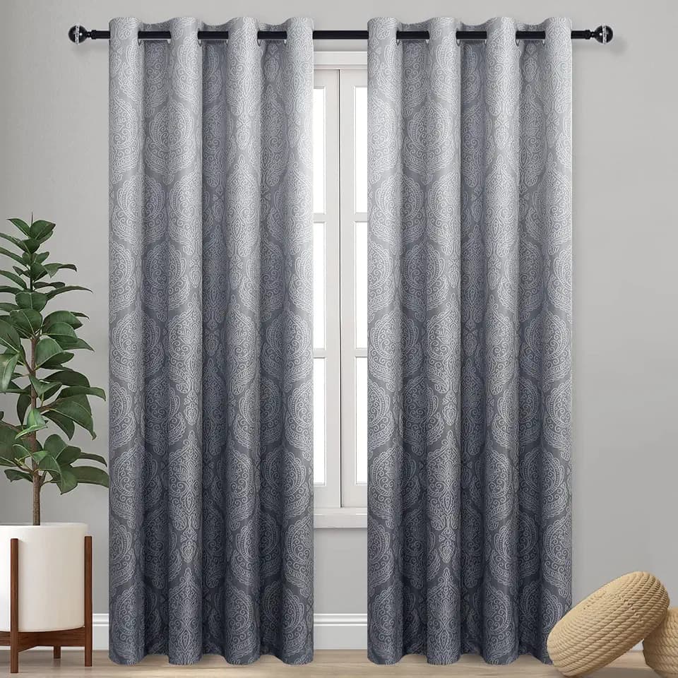 DWCN Ombre Verdunkelungsvorhänge für Schlafzimmer – Damast-Muster, wärmeisoliert, energiesparend, Ösenvorhänge für Wohnzimmer, Set mit 2 Paneelen, 132 x 213 cm Länge, Grau