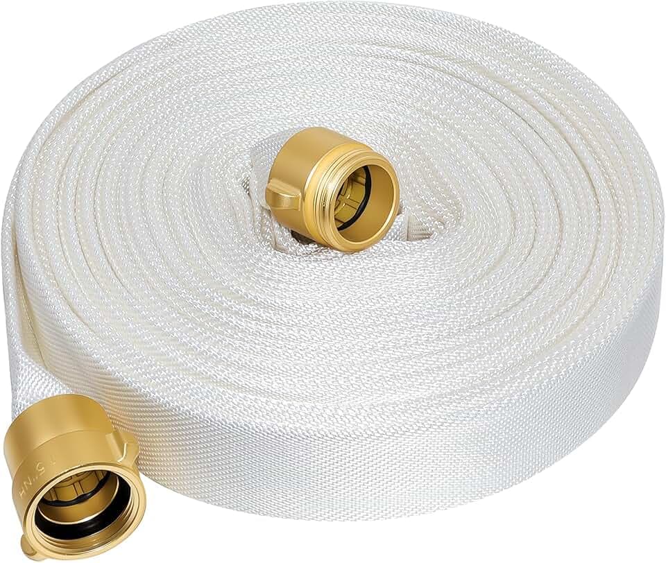 Fire Hose 100 FT x 1-1/2" ID, NST/NH Brass Couplings, Pressure 1300 PSI