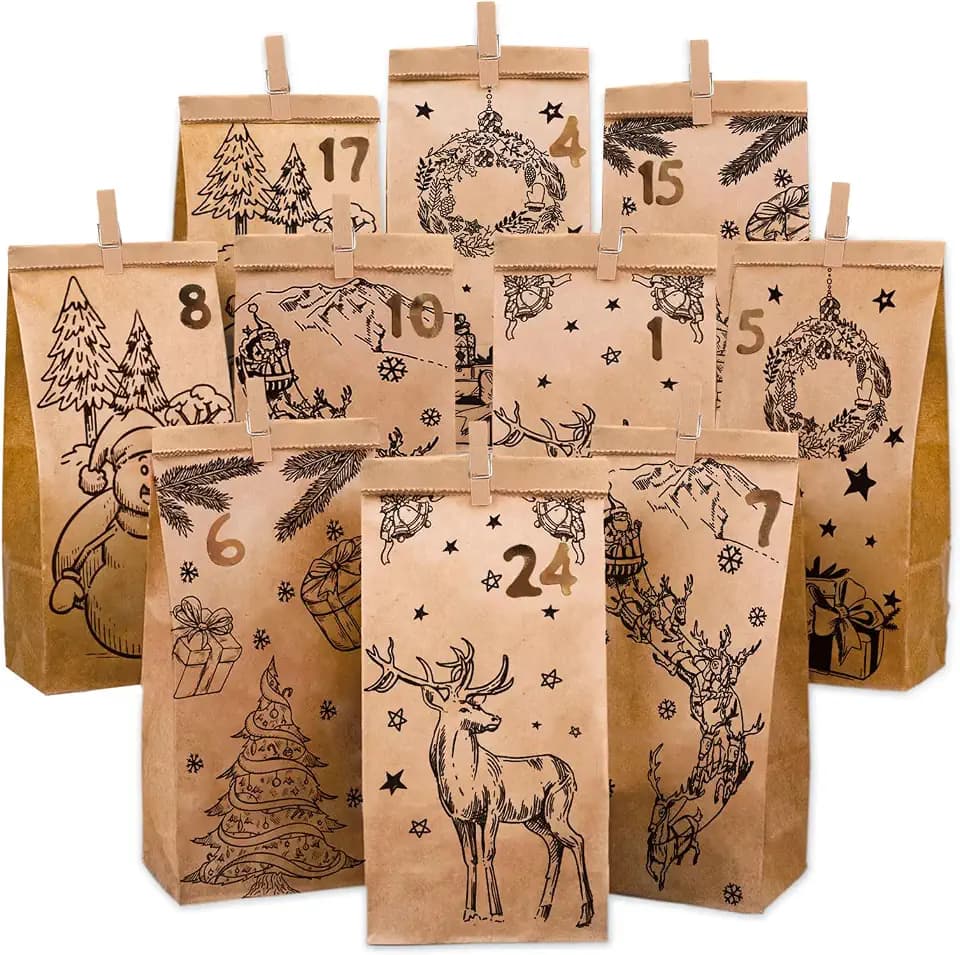 24 Stück Adventskalender zum Befüllen Kinder, 2026 Adventskalender Tüten