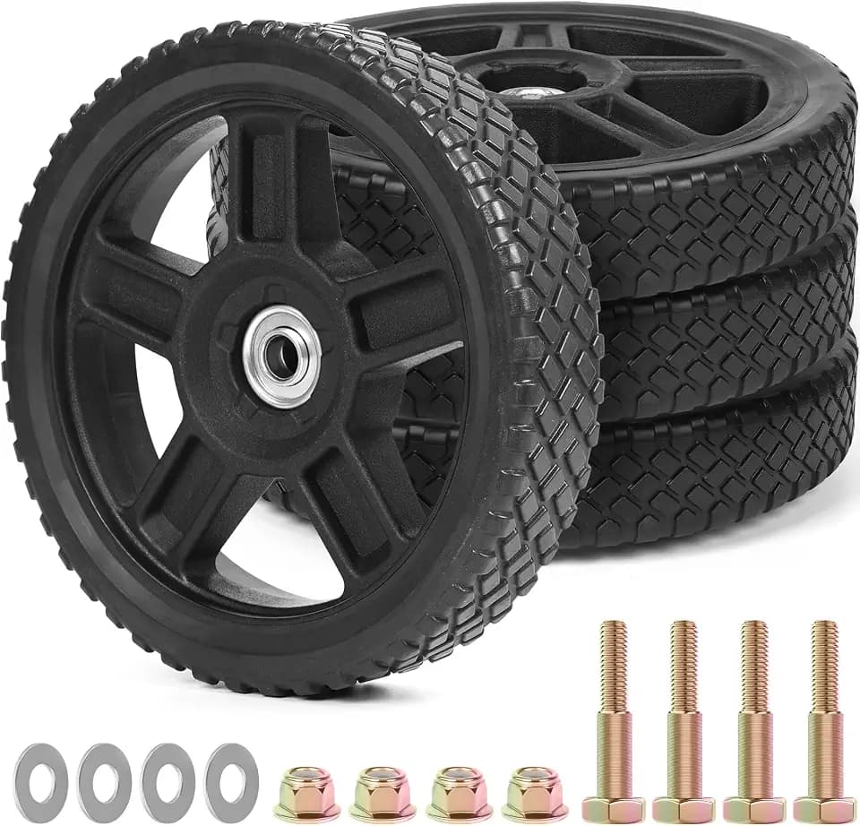 8 Inch Lawn Mower Wheels Kits Universal 8" Push Mower Wheels with 1/2" Bearing, Bolts & Nuts, Plastic Replacement Tires for Most Standard Garden Tiller, Pressure Washer, Handtruck, 4 Pack