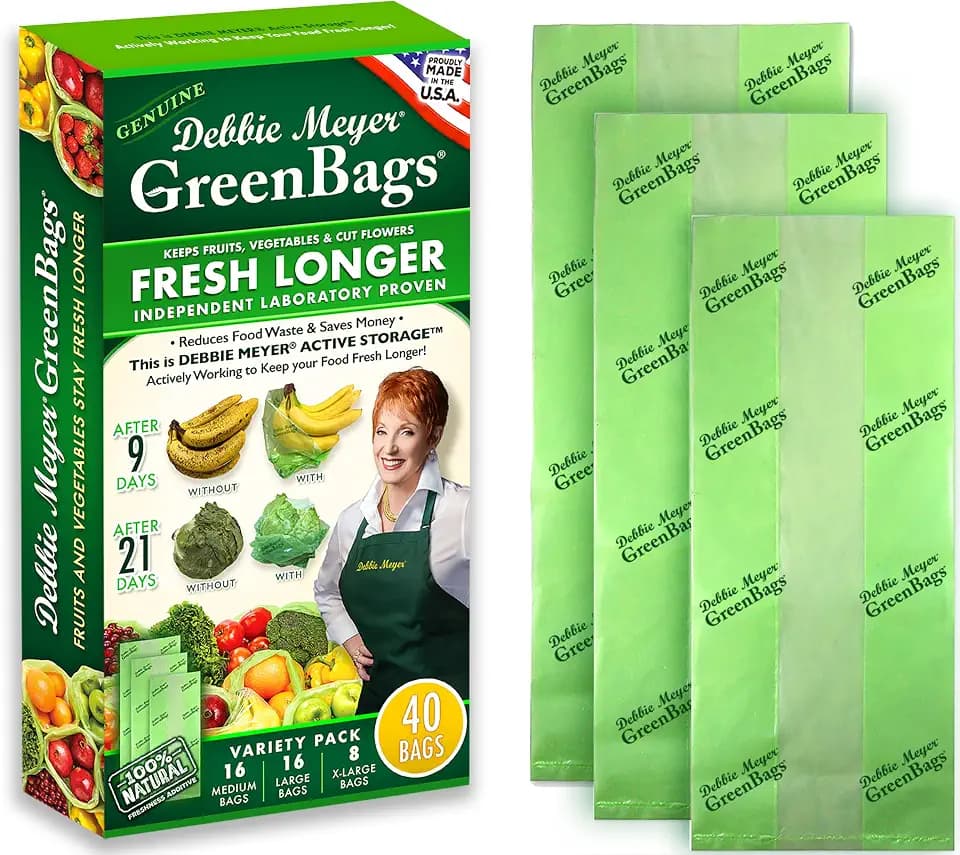 Debbie Meyer GreenBags, 40-Pack (16M, 16L, 8XL), Reusable Food Storage Bags