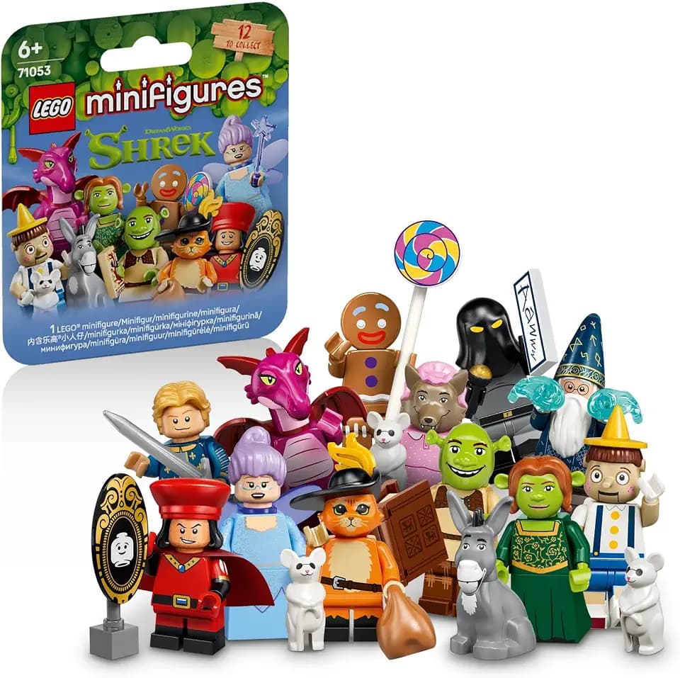 LEGO Minifiguren Shrek Serie - Überraschungsbox - 1 von 12 Sammelbaren Spielzeugen - Figuren wie Fiona, Esel & Gestiefelter Kater - Mitgebsel Kindergeburtstag für Jungen & Mädchen ab 6 Jahren - 71053