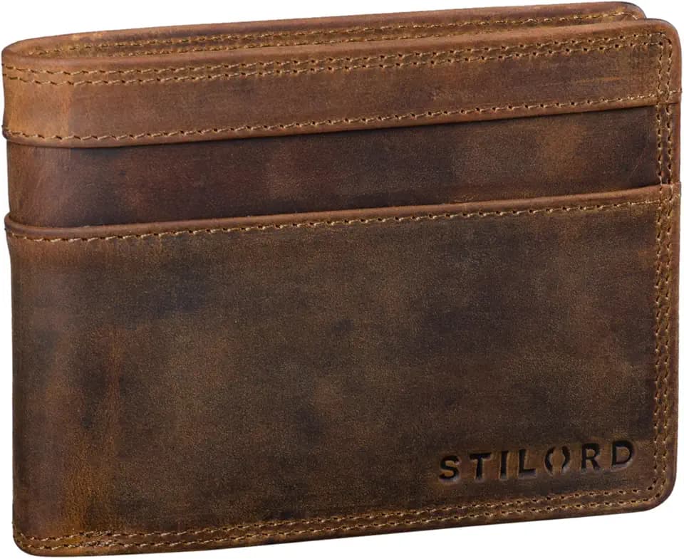 STILORD Cooper Geldbörse Herren Leder mit RFID Schutz - Vintage Portemonnaie Querformat mit Münzfach & Ausweisfach - Geldbeutel Brieftasche Männer mit Kartenfächern in Geschenkbox Farbe:schwarz
