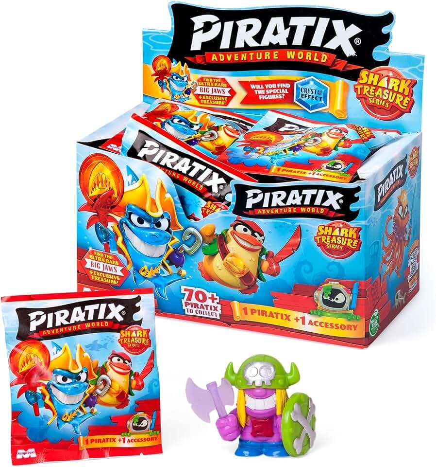 PIRATIX Adventure World Serie Shark Treasure, Box mit 24 Überraschungs-Umschlägen mit Sammlerfiguren der Serie Shark Treasure, jeder Umschlag enthält 1 Piratix Überraschung