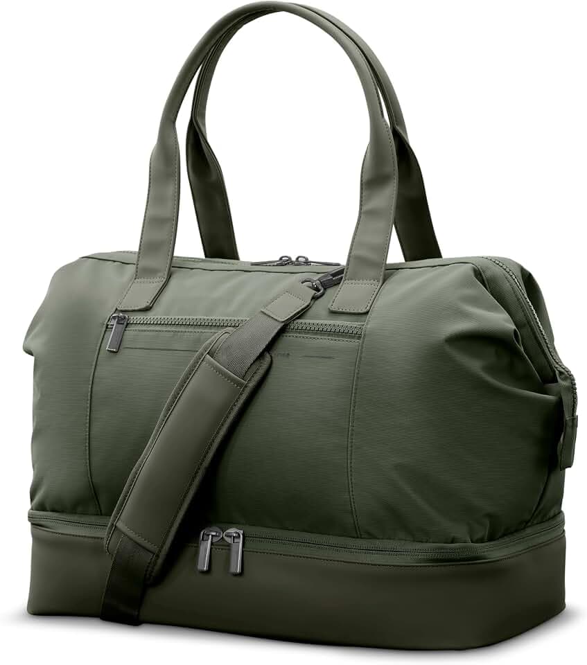 Samsonite Better Than Basics Weekender Duffle – Drop Bottom Travel Bag with 14” Laptop Compartment, SmartSleeve™ Trolley Strap, Adjustable Shoulder Strap, Durable RPET Lining, OLIVE