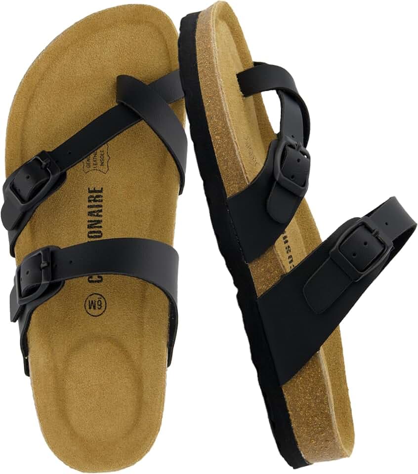 CUSHIONAIRE Luna Cork Footbed Sandals for Women with Crossover Straps
