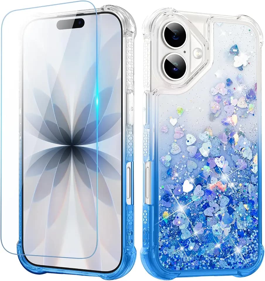 Ruky for iPhone 17 Glitter Case with Screen Protector, Gradient Blue