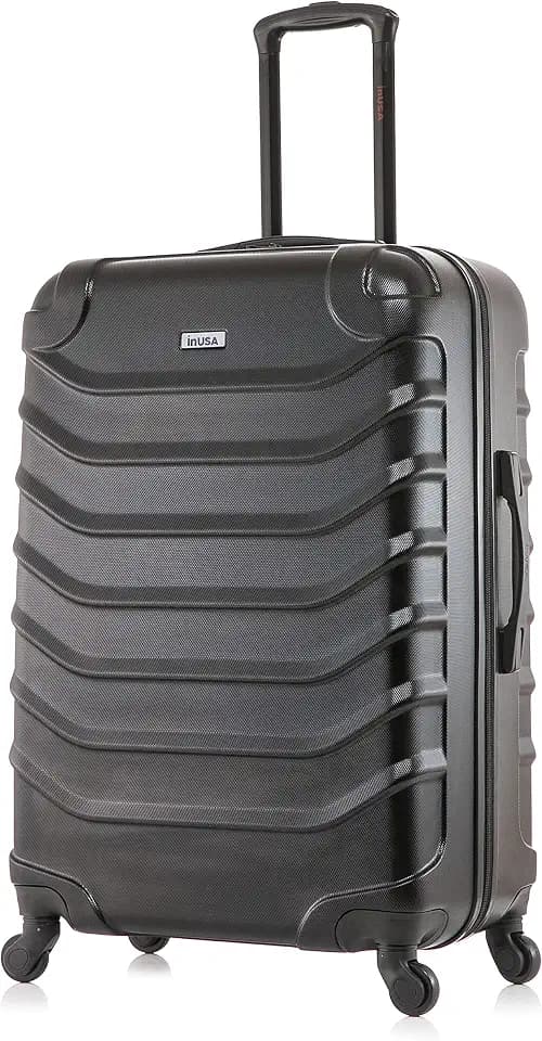 InUSA ENDURANCE Luggage with Spinner Wheels | Durable Lightweight Hardside Suitcase, Spacious Travel Bag with Handle and Trolley | 28-Inch Large Checked | Black