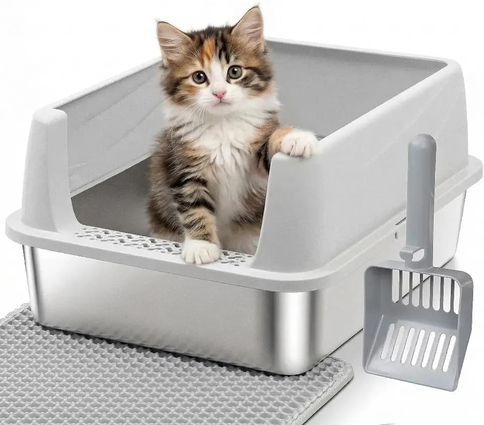 Stainless Steel Cat Litter Box for Kittens, Low Entry Kitten Litter Box