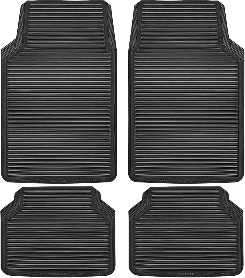CAR PASS Rubber Floor Mats, All Weather Full Set 4-Piece, Waterproof Automotive Mats Trim to Fit Most Cars Sedans SUVs Vans, Heavy Duty Anti-Slip Easy Clean, All Black
