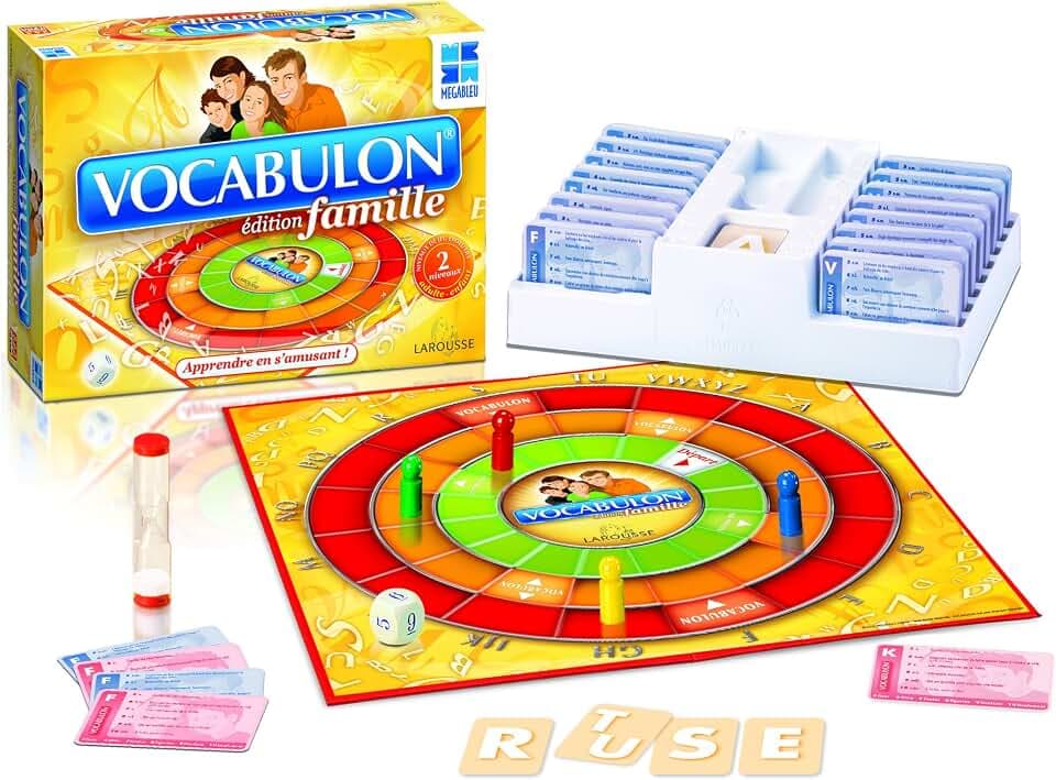 Megableu Vokabular Familienausgabe – Vokabular für Kinder ab 10 Jahren und Erwachsene – 2 Schwierigkeitsstufen – 5200 Wörter des kleinen Larousse – 2 bis 4 Spieler – auf Französisch