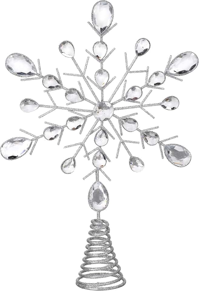 Christbaumspitze, silber glitzernd mit Kristallen, 32 cm