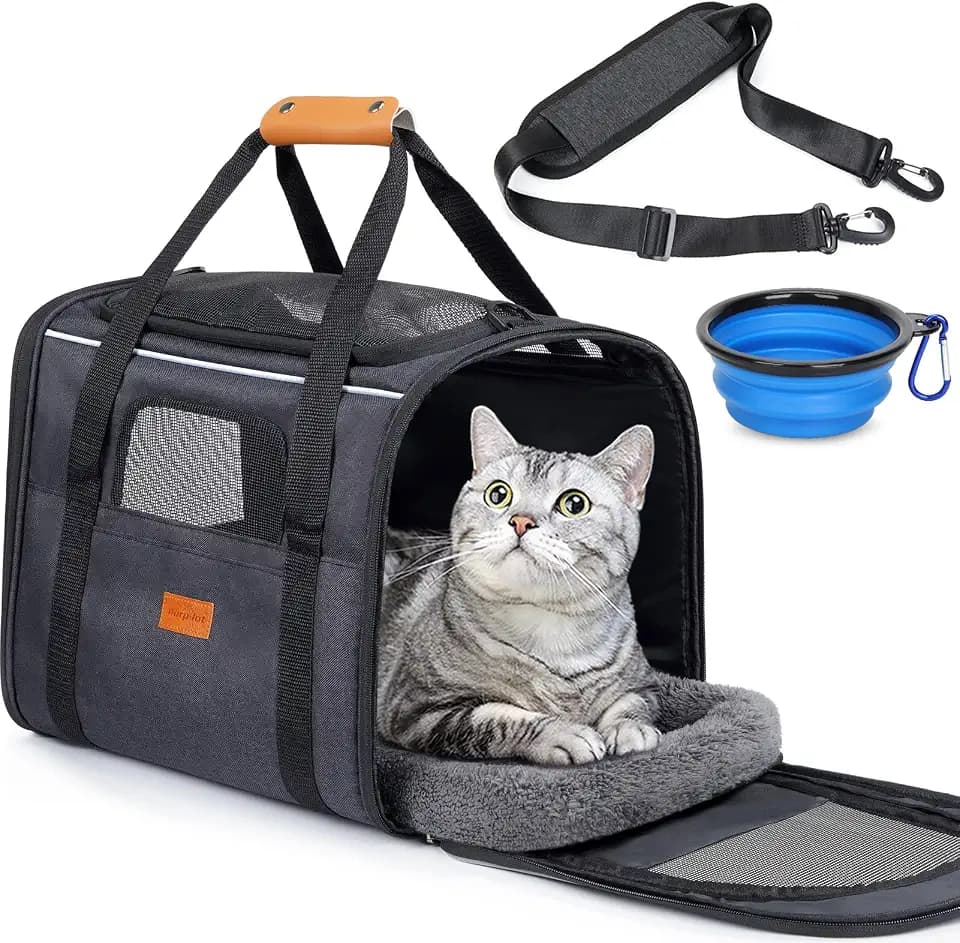 Morpilot Katzentransportbox für große Katzen und Welpen bis 7kg, Katzenbox Hundetasche mit Sicherheit Reißverschlüsse Faltbare Schale, Transportbox Katze Hunde für Der Gang zum Tierarzt Auto Fugzeug