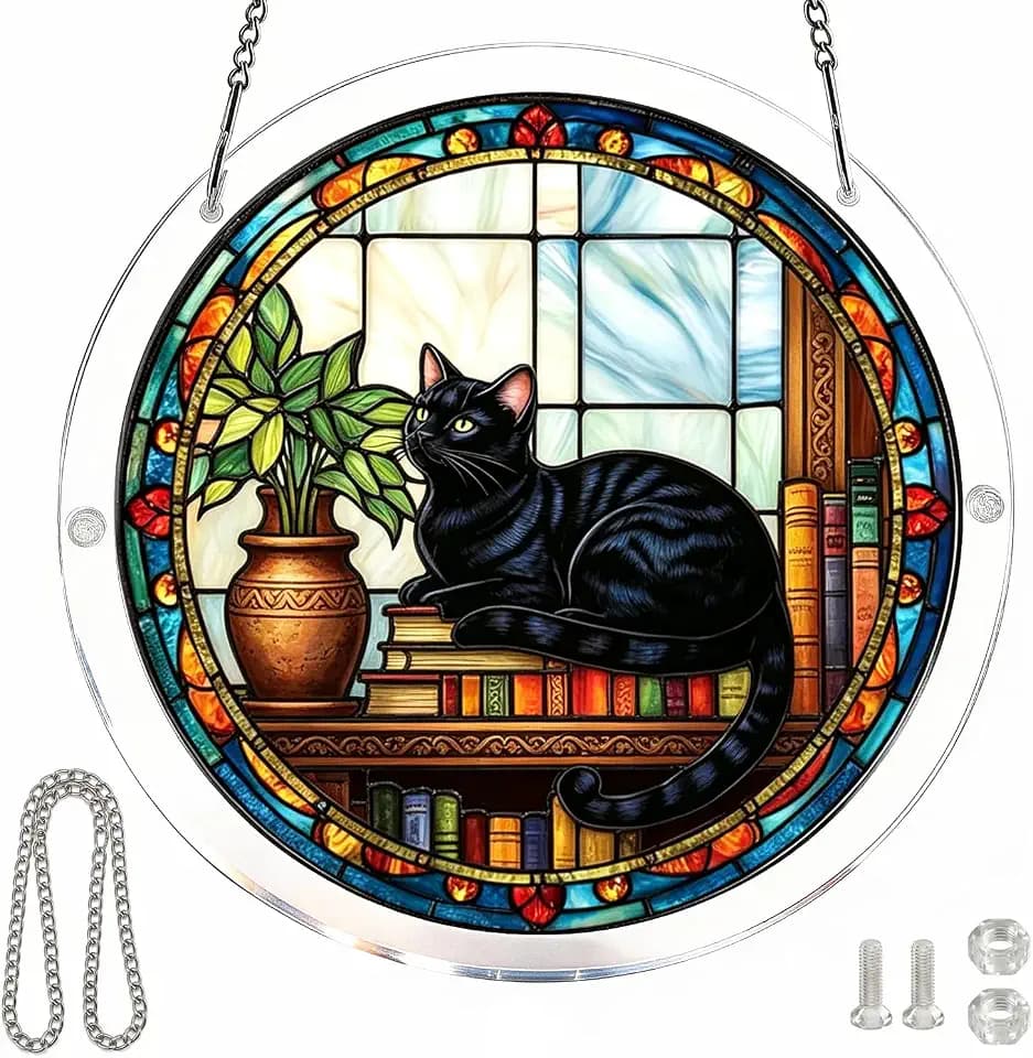 Acrylic Puzzles Sun Catcher Window Hanging, 7.5 Inch Puzzle Kit for Garden Decoration DIY Acrylic Puzzle Kit Sun Catcher for Women Men Mom Birthday Gift Home Decor (Black Cat)