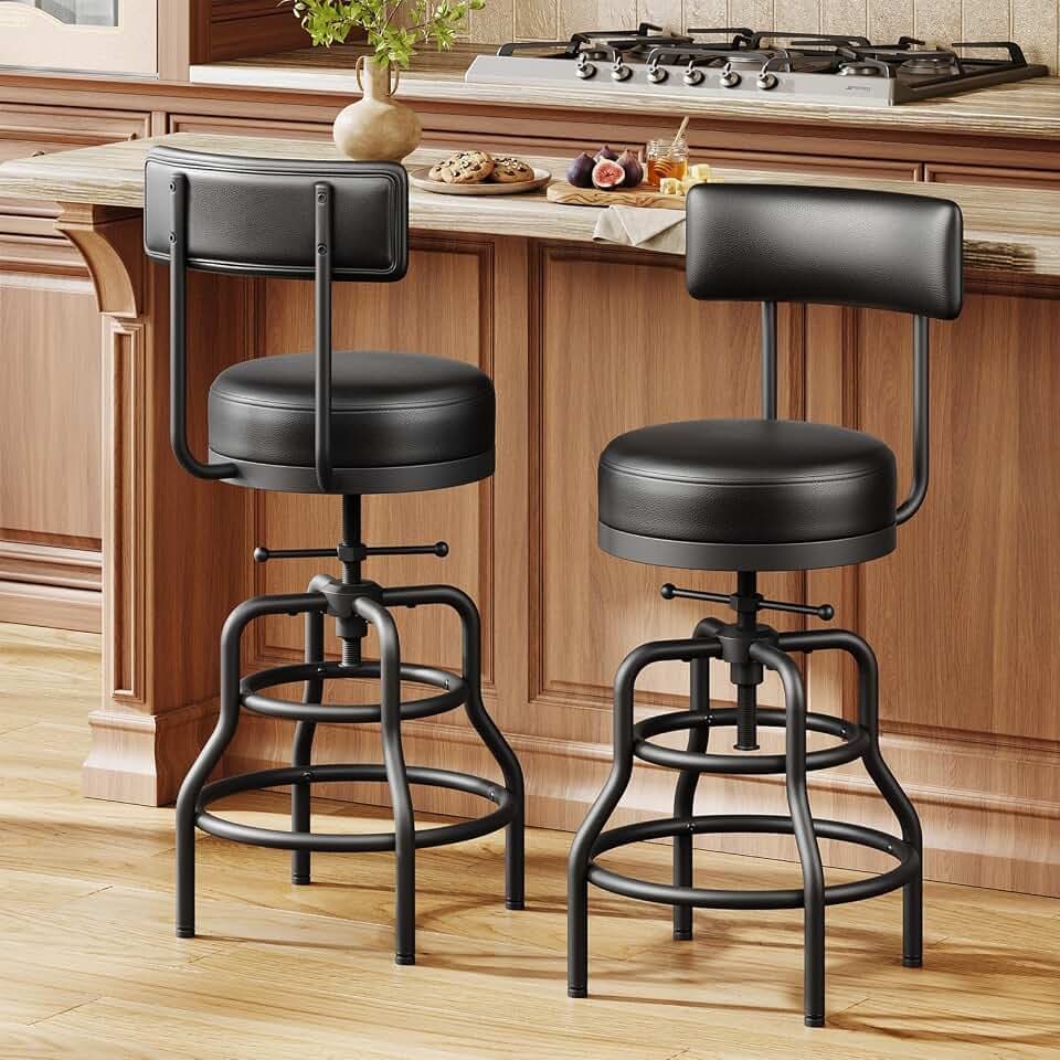 Raynesys 22-29 Inch Adjustable Height Swivel Bar Stools with Back Set of 2