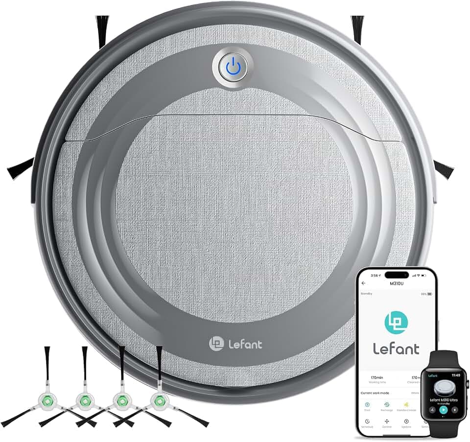 Lefant Saugroboter M310G, 4500Pa Staubsauger Roboter mit präziser PSD-Navigation, 180 Min Laufzeit, HEPA-Filter, WLAN Roboterstaubsauger ohne Wischfunktion, ideal für Tierhaare, Teppiche & Hartböden