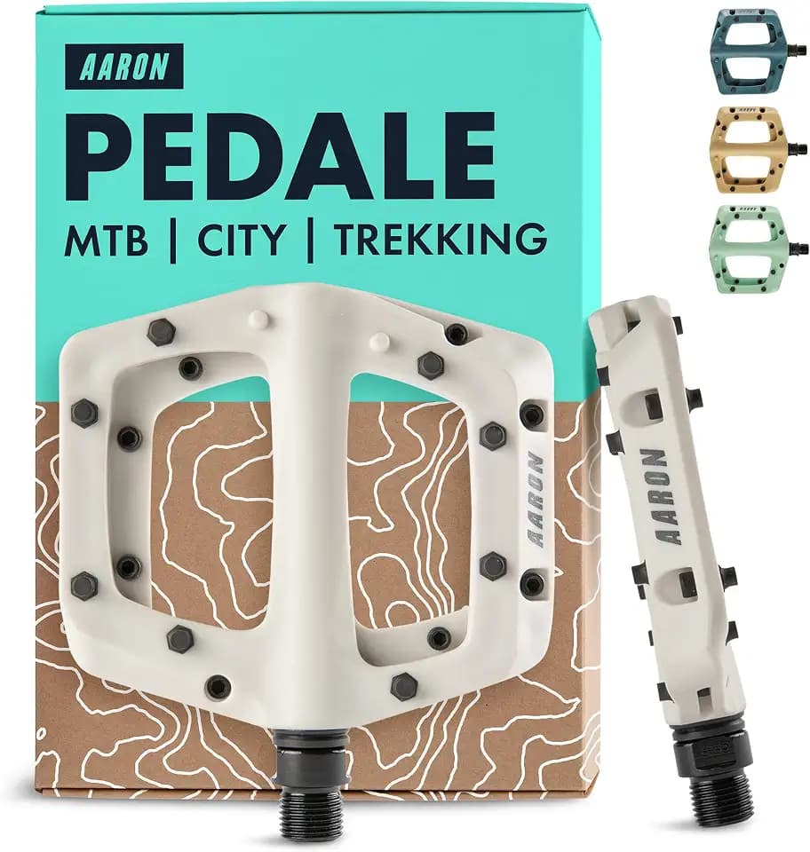 AARON Dirt MTB Pedale aus ultraleichten Nylonfasern mit abgedichtetem Industrie-Kugellager - rutschfest durch 8 austauschbare Pins - Plattform Fahrradpedale für Dirtbike, E-Bike, Downhill, Trekking