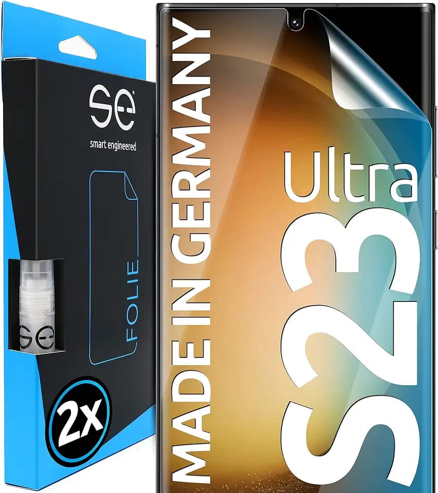 2x se® 3D SCHUTZFOLIE Transparent für Samsung Galaxy S23 Ultra,Selbstheilend, 100% Fingerabdruck & FaceID kompatibel, einfache blasenfreie Installation, Ultra-Klar, Stoß-Kratzfest, aus Deutschland
