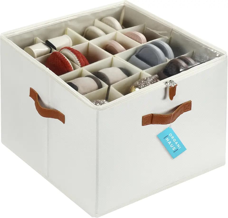 OrganiHaus Shoe Storage Bin & Basket, 17x17x12.5in, Off-White