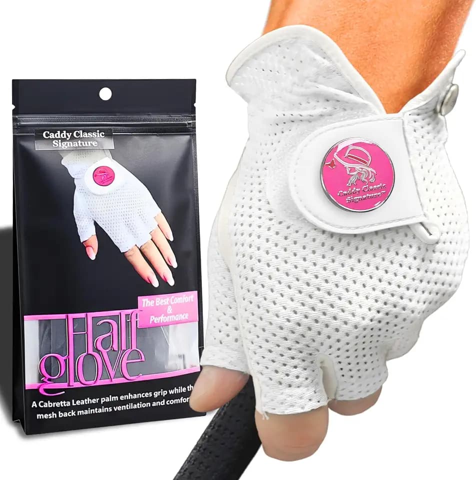 Caddy Classic Ladies Golf Glove Women | Half Finger Mesh Design for High Breathability | Premium Leather uction for Comfortable Fit | Includes Stylish Ball Marker
