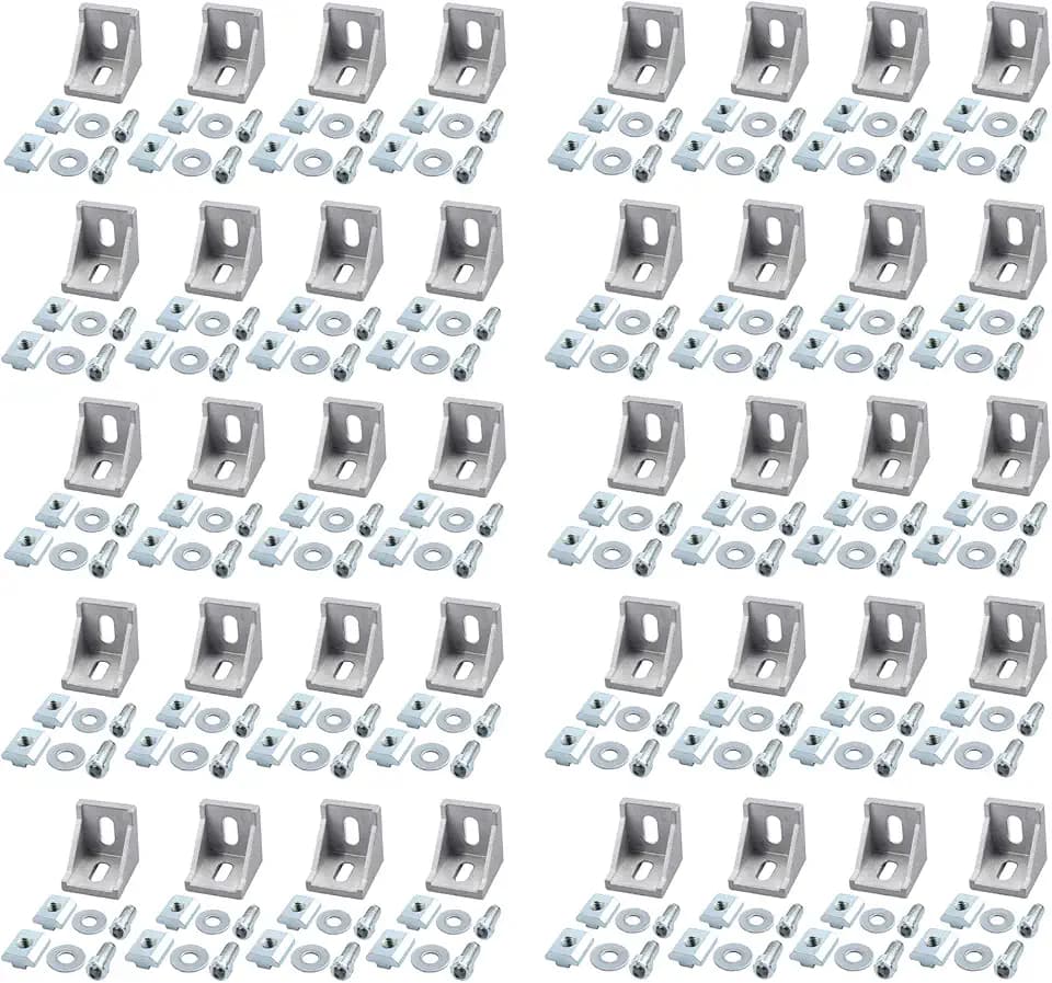 Justech 40x Eckwinkel Befestigungsmaterial für 4040 4080 Nut 8 Aluminium Extrusion Eckverbinder Aluprofil Winkel Stangenprofil Strebenprofil Nutprofil Wandhalter Montagematerial für DIY-Projekt usw
