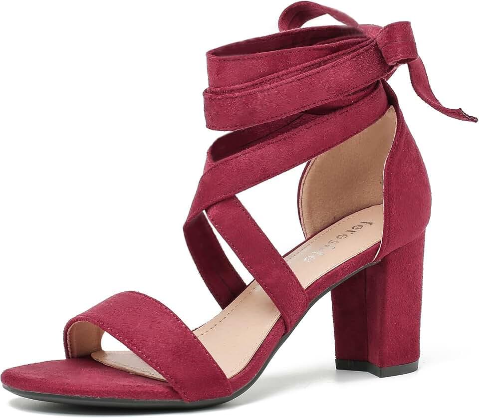 fereshte Women's Strappy Lace Up Ankle Wrap Block Heel Sandals, Open Toe Chunky Heels, 3 Inch