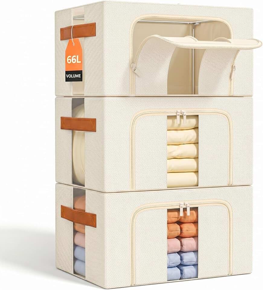 Kleiderboxen Aufbewahrung Mit Metallrahmen: Stapelbar Beige 3x66L