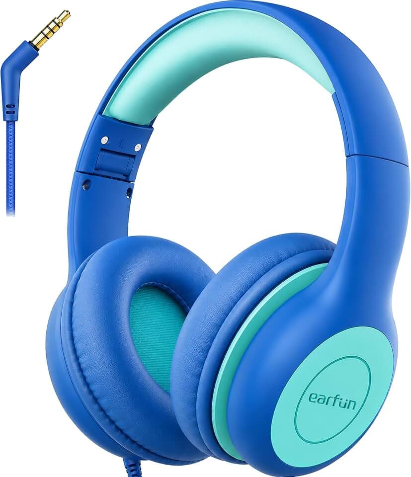 EarFun Kinder Kopfhörer mit 3,5 mm Kabel, Lautstärkebegrenzung, Blau-grün