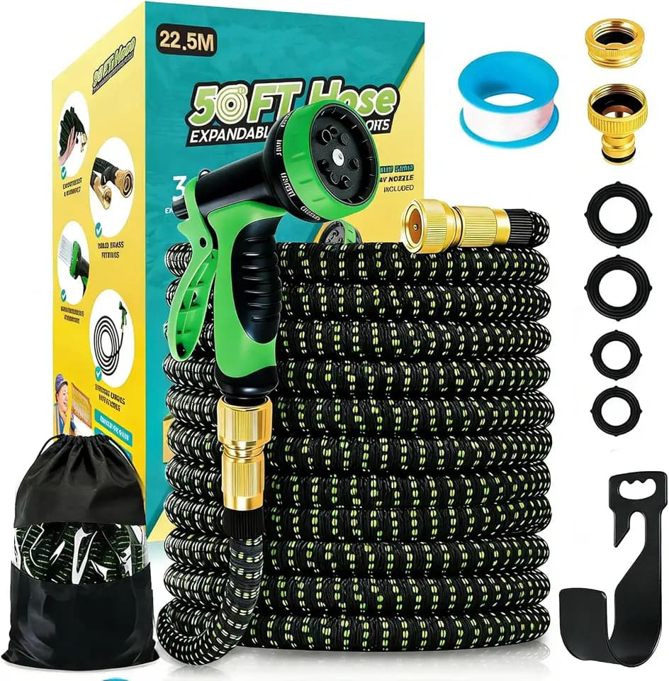 Flexibler Premium Gartenschlauch bis 30m, 3-lagiger Latex Wasserschlauch mit 3/4 & 1/2 Zoll Metallanschlüssen, Garden Hose Flexschlauch für Gartenbewässerung (green, 22.5M)