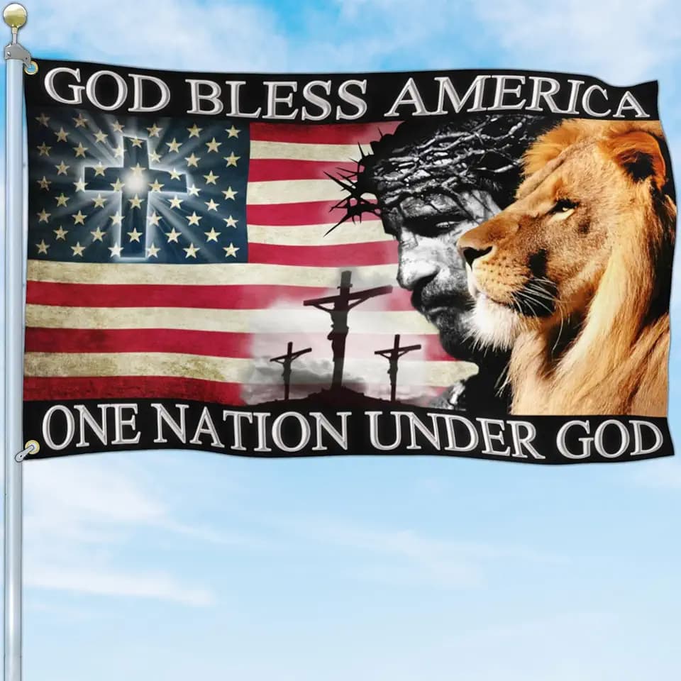 One Nation Under God Flag Patriotic Christian Jesus American Flags for Outside 3x5 Ft 4th of July Memorial Day Flag Outdoor Easter House Yard Decorations Banner