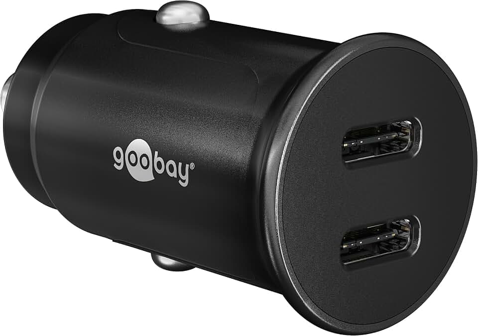 Goobay 59705 Dual USB Port Auto Ladegerät USB-C Zigarettenanzünder Power Delivery 12V / 24V Kfz Mini USB Adapter USB Car Charger Schnellladegerät 30W