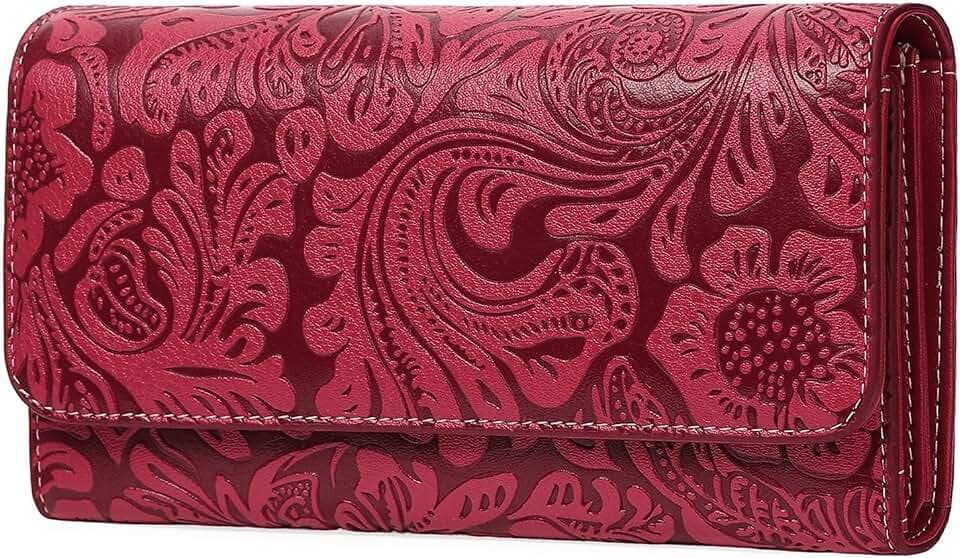 GOIACII Leather Wallets for Women RFID Blocking Western Clutch Red