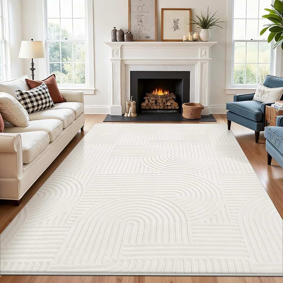 SHACOS Waschbarer Teppich Wohnzimmer 160x230 cm, Teppiche Weich Creme Weiß