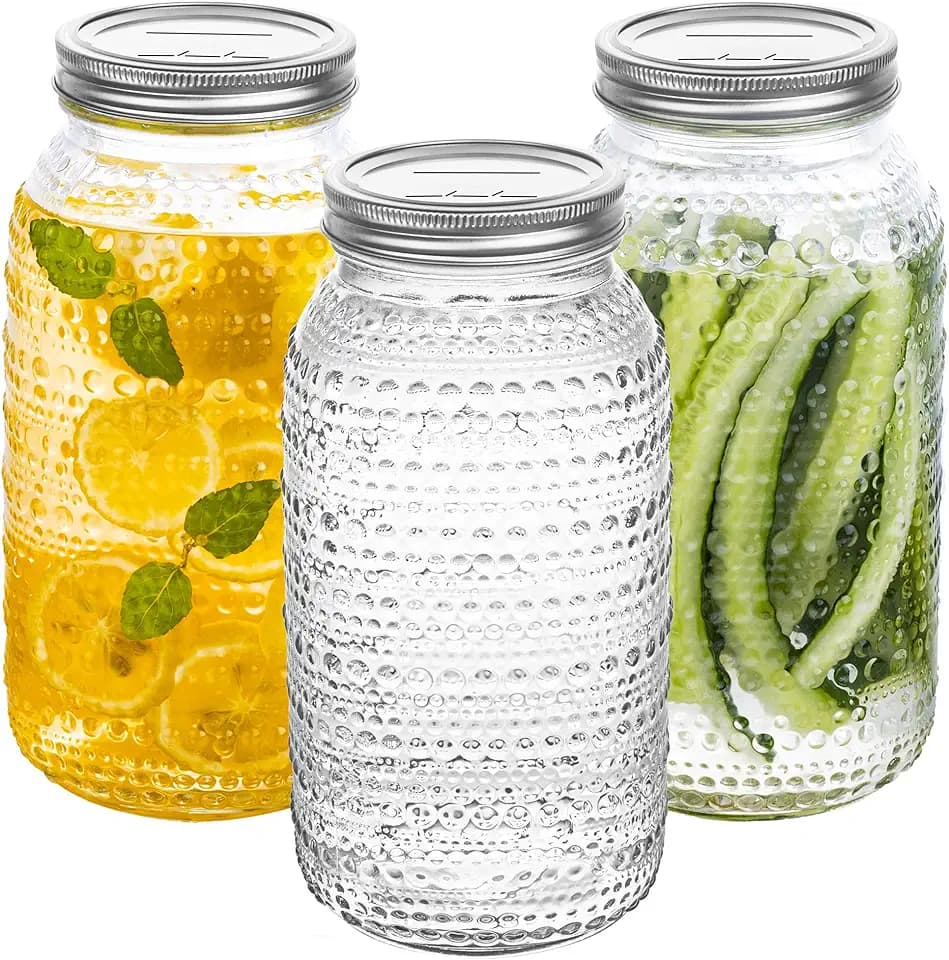 WACOI Mason Jars 64 Oz Wide Mouth with Lids 3 Pack, Large Half Gallon Glass Canning Jars for Fermenting, Pickling, Storing Food, Meal Prep, Salad Jam