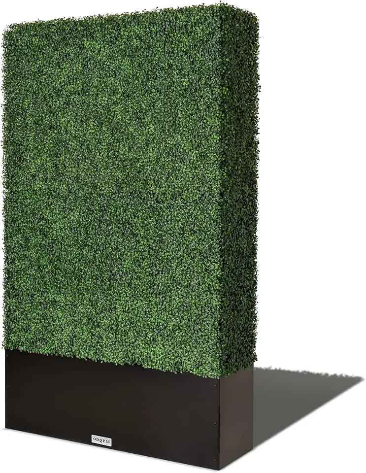 Artificial Boxwood Hedge Wall with Black Planter Box