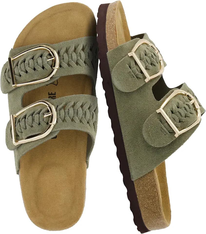 CUSHIONAIRE Cashew Genuine Leather Braided Sandals for Women