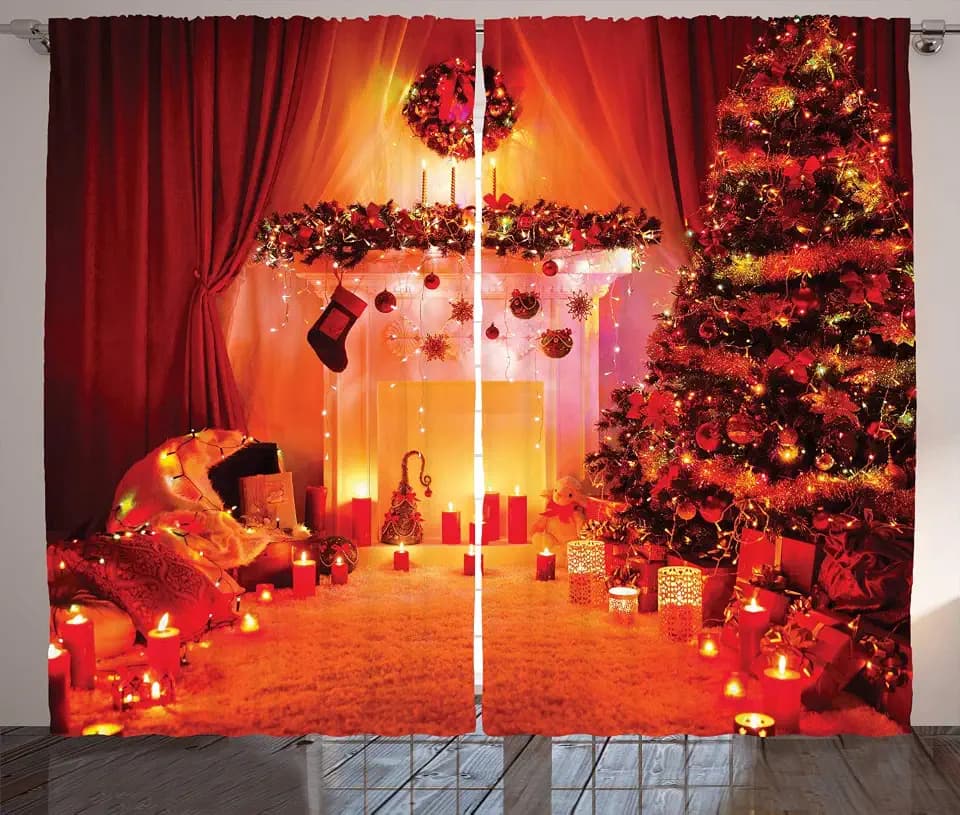 ABAKUHAUS Weihnachten Rustikaler Gardine, Noel New Years Theme, Schlafzimmer Kräuselband Vorhang mit Schlaufen und Haken, 280 x 225 cm, Orange