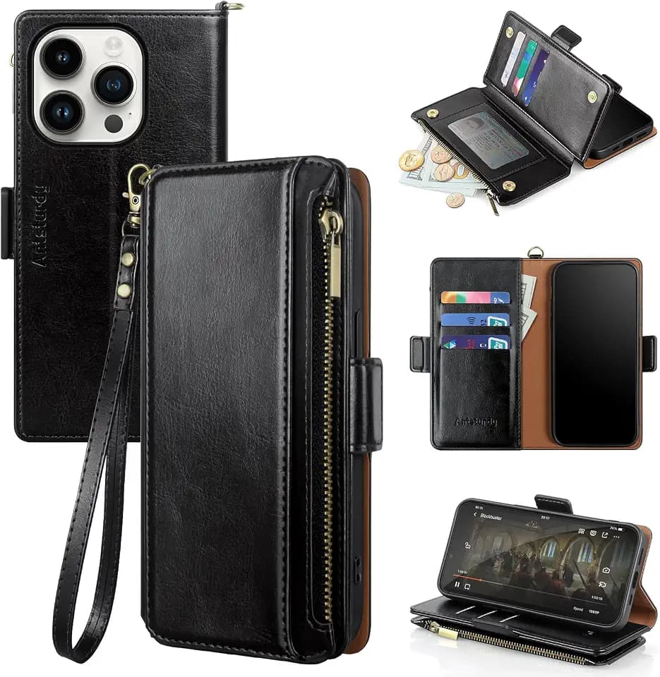 Antsturdy for iPhone 16 Pro Max Phone Wallet Case Women,Black